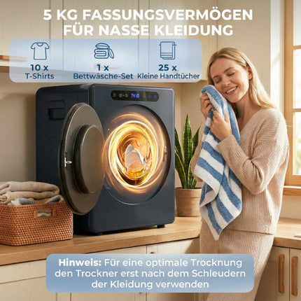 Sèche-linge compact à chargement frontal de 5 kg avec tambour en acier inoxydable, 1000 W