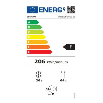 Réfrigérateur compact 90 L avec congélateur 27 L, argent, écoénergétique