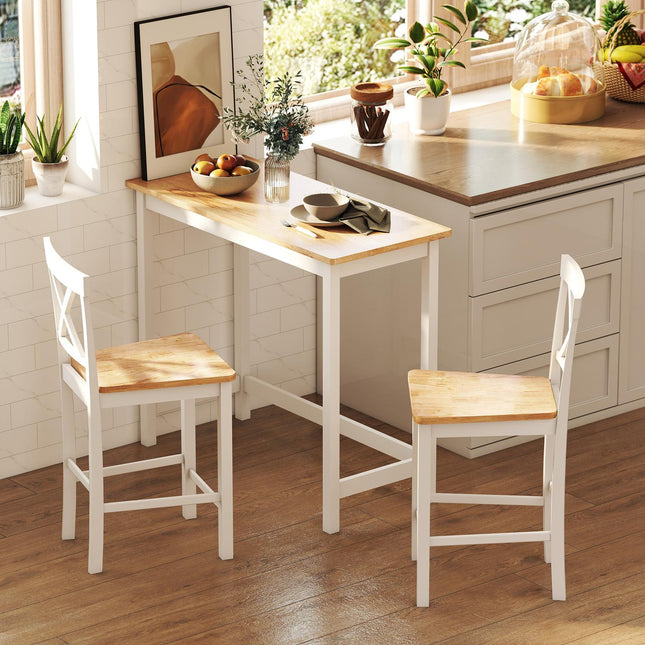 Table de bar compacte pour 2 personnes, finition chêne, bois d'hévéa