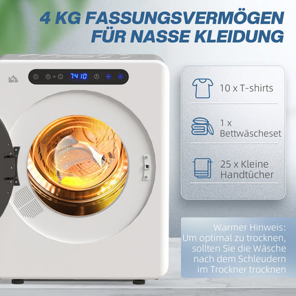 Sèche-linge compact, capacité de 4 kg, commande tactile, blanc