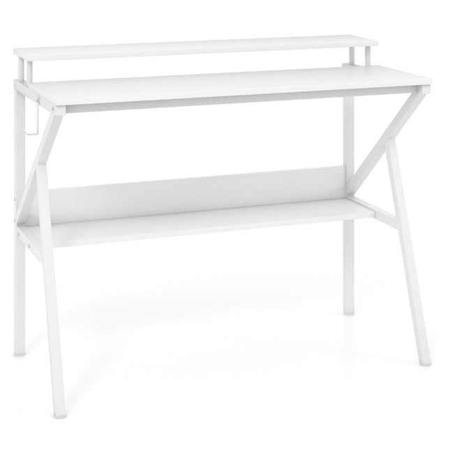 Bureau compact avec support pour écran, étagère, blanc, 100 x 50 cm