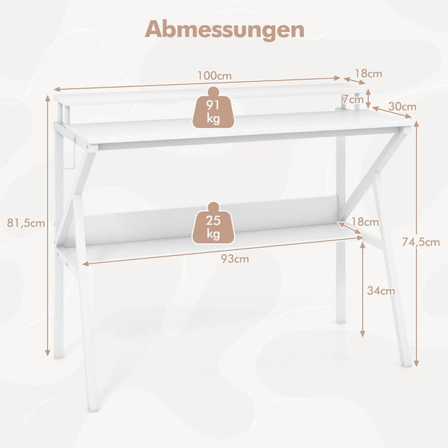 Bureau compact avec support pour écran, étagère, blanc, 100 x 50 cm