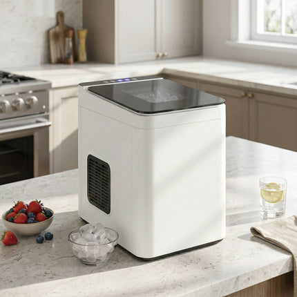 Machine à glaçons compacte, autonettoyante, réservoir de 1,5 L, blanche