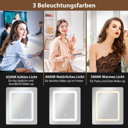 Kompakter Schminktisch mit Spiegel und LED-Beleuchtung, klappbarer Tischplatte, offenen Ablagen, Schublade, MDF, weiß