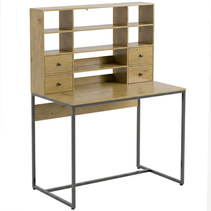 Computertisch 105 cm mit 4 Schubladen und Regalen, Natur