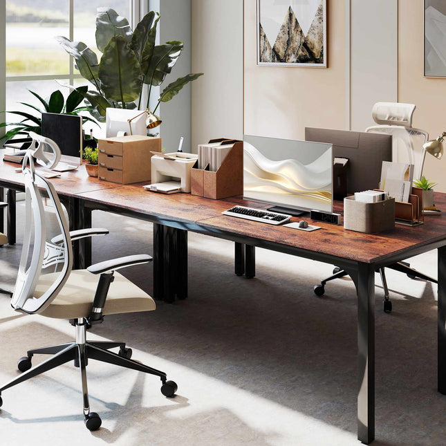 Bureau d'ordinateur 200 x 60 cm, style industriel rustique marron, structure en acier