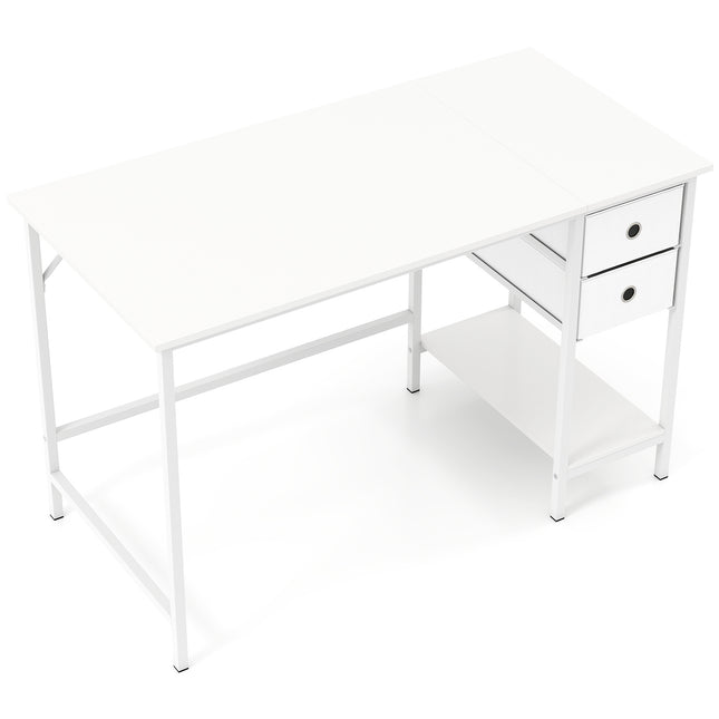 Bureau d'ordinateur avec 2 tiroirs, étagère et crochet, 120 x 60 cm, blanc