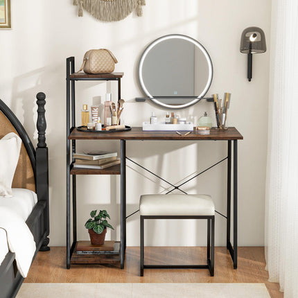 Bureau d'ordinateur compact à 4 étagères, marron