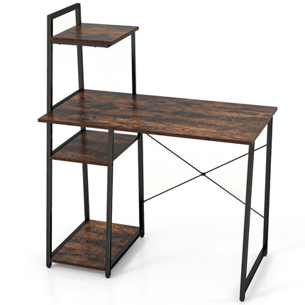 Bureau d'ordinateur compact à 4 étagères, marron