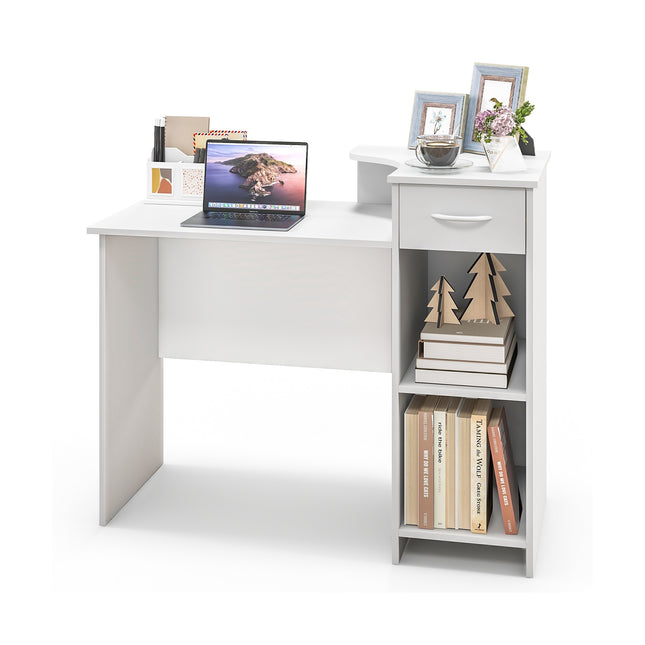 Bureau d'ordinateur avec étagère réglable, tiroir et passe-câbles