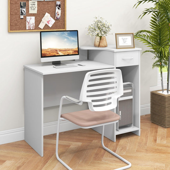 Bureau d'ordinateur avec étagère réglable, tiroir et passe-câbles