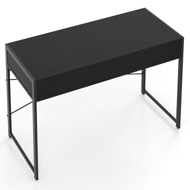 Bureau d'ordinateur avec 2 tiroirs, structure en métal, 111 x 48 cm