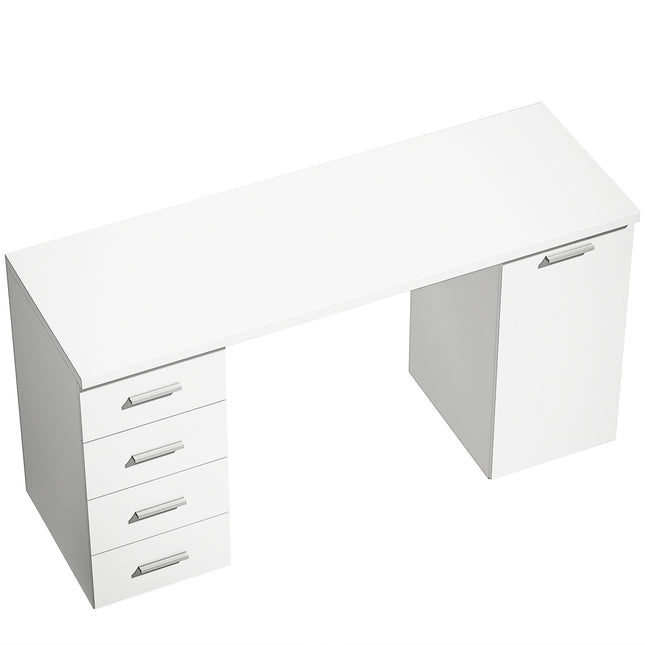 Bureau d'ordinateur avec 4 tiroirs et une armoire, 140 cm, bois blanc