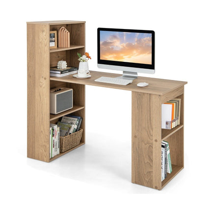 Computertisch mit 6 Regalen – Naturholz-Finish