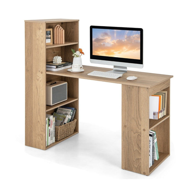 Bureau d'ordinateur à 6 étagères - Finition bois naturel