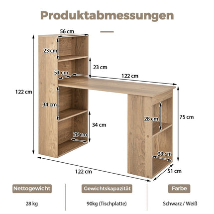Computertisch mit 6 Regalen – Naturholz-Finish