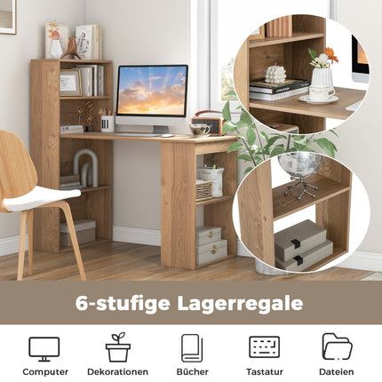 Computertisch mit 6 Regalen – Naturholz-Finish