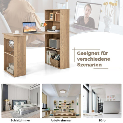 Computertisch mit 6 Regalen – Naturholz-Finish