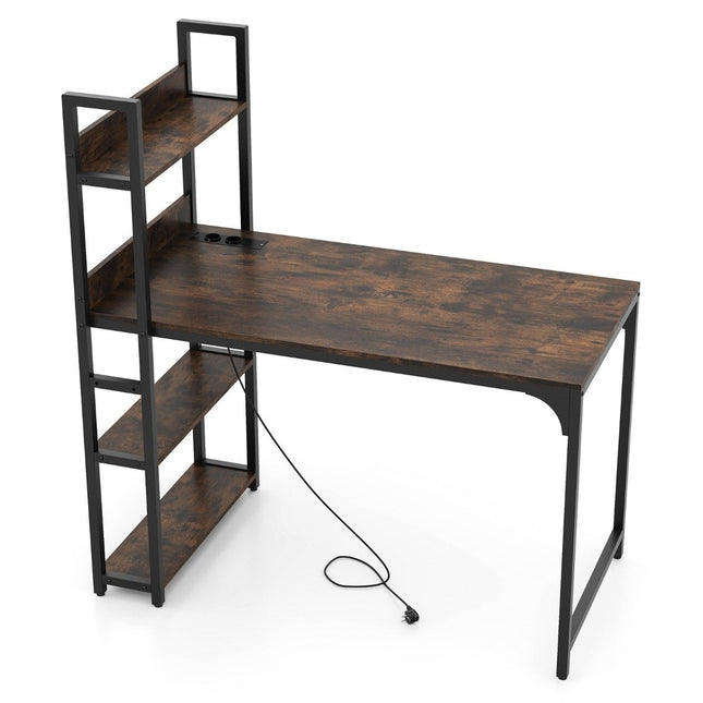 Bureau d'ordinateur avec station de charge et étagère, marron