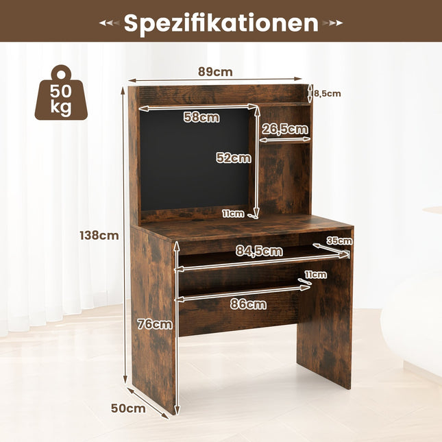 Bureau d'ordinateur avec tableau magnétique, marron, plateau pour clavier