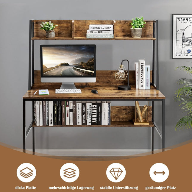 Bureau d'ordinateur avec étagère, bibliothèque et repose-pieds réglables, table de travail basse