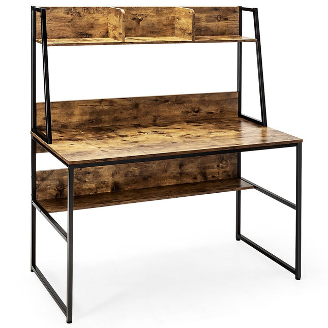 Bureau d'ordinateur avec étagère, bibliothèque et repose-pieds réglables, table de travail basse