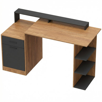 Bureau d'ordinateur avec rangements et étagères, chêne, 140 cm