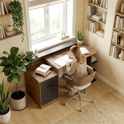 Bureau d'ordinateur avec rangements et étagères, chêne, 140 cm