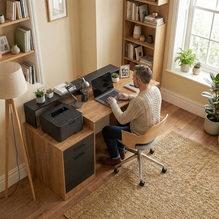 Bureau d'ordinateur avec rangements et étagères, chêne, 140 cm