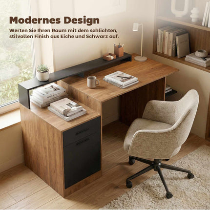 Bureau d'ordinateur avec rangements et étagères, chêne, 140 cm