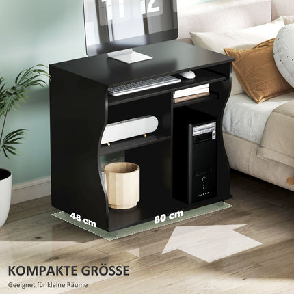 Bureau d'ordinateur avec roulettes Table de bureau avec étagère pour clavier ? Étagère, table PC noir 80 x 48 x 75 cm