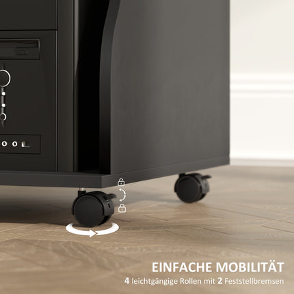 Bureau d'ordinateur avec roulettes Table de bureau avec étagère pour clavier ? Étagère, table PC noir 80 x 48 x 75 cm