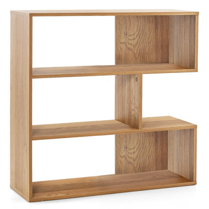 Konkaves 3-stöckiges Holz-Bücherregal mit Kippschutz, Natur