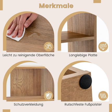 Konkaves 3-stöckiges Holz-Bücherregal mit Kippschutz, Natur