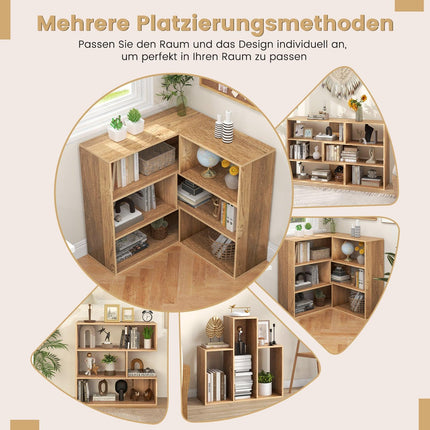 Konkaves 3-stöckiges Holz-Bücherregal mit Kippschutz, Natur