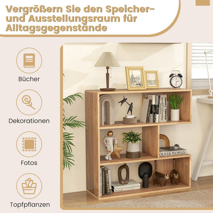 Konkaves 3-stöckiges Holz-Bücherregal mit Kippschutz, Natur
