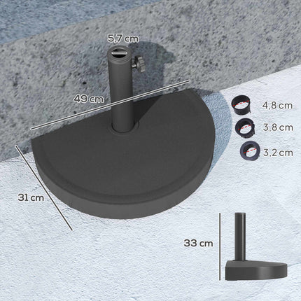 Pied de parasol demi-rond en béton, mât de 32/38/48 mm