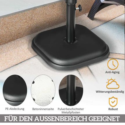 Pied de parasol en béton 11 kg, carré, compatible avec les mâts de 32 à 38 mm