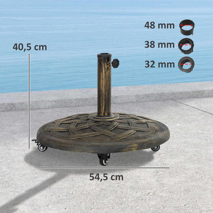 Pied de parasol en béton avec roulettes, compatible avec les mâts de 32/38/48 mm
