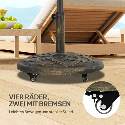 Pied de parasol en béton avec roulettes, compatible avec les mâts de 32/38/48 mm