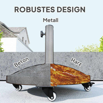 Pied de parasol en béton avec roulettes, compatible avec les mâts de 32 à 48 mm