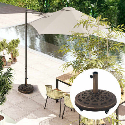 Pied de parasol en béton avec roulettes, compatible avec les mâts de 32 à 48 mm