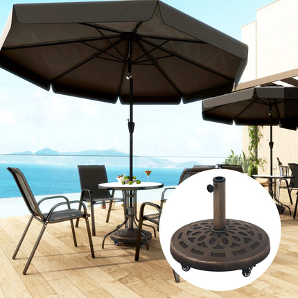 Pied de parasol en béton avec roulettes, compatible avec les mâts de 32 à 48 mm