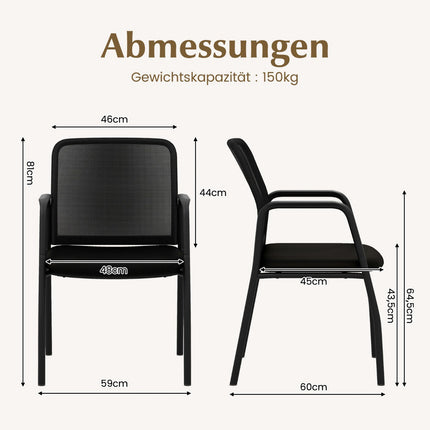Konferenzstühle 2er-Set mit Armlehnen, Schwarz, 150 kg Tragkraft