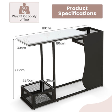 Console de 110,5 cm, plateau en faux marbre, cubes pour plantes