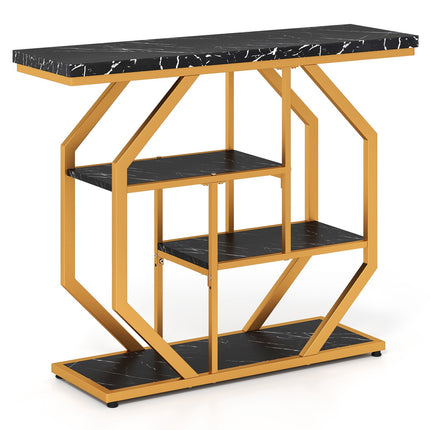 Console à 4 niveaux, plateau imitation marbre, noir, 100 cm