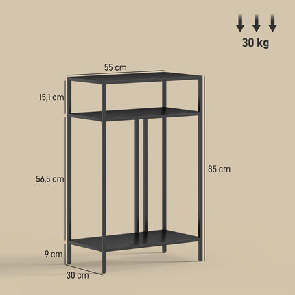 Console à 3 étagères, structure en métal, noire, 55 cm