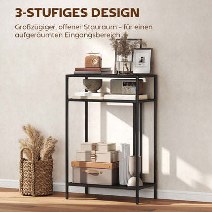 Console à 3 étagères, structure en métal, noire, 55 cm