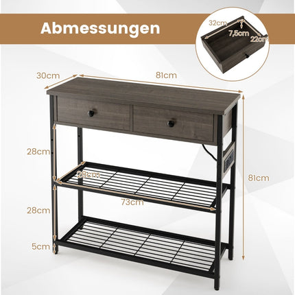 Konsolentisch mit Ladestation, 2 Schubladen & Ablagen