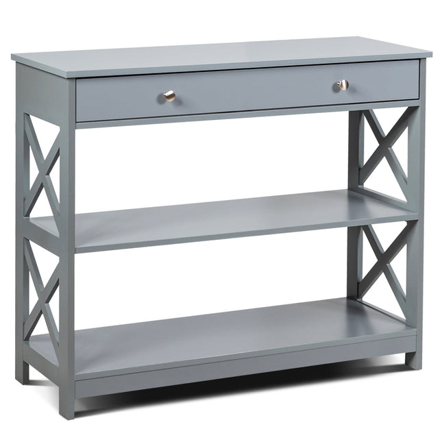 Console avec tiroir, 3 niveaux, bois, 100 x 30 x 80 cm, grise